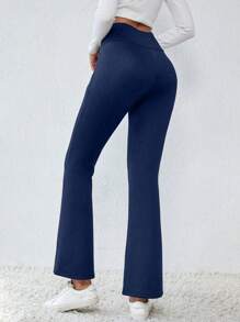 SHEIN Essnce Solid Color High Waisted Warm Thermal Lined Winter Leggings - Blue - View 2