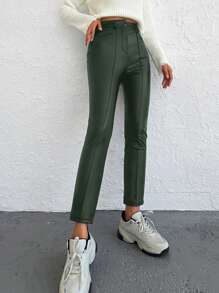 EURMUSE PU Leather Cropped Pants - Green - View 1