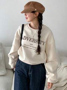 DAZY Loose Fit Sweatshirt With Slogan Print,Fall Clothes