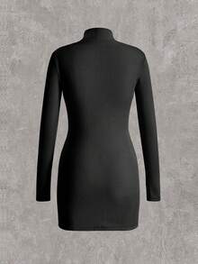 SHEIN EZwear 2入組女士立領針織肋紋長袖連衣裙 - 彩色 - 查看 7