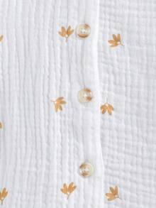 SHEIN 年轻女孩春秋花卉印花彼得潘领扣式衬衫 - 白色 - 查看 4