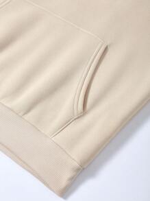 INAWLY Plus Long Hoodie With  Pocket, Letter & Pattern Print And Warm Lining Beautiful CRAZY, For Winter Fall Autumn - Apricot - View 5