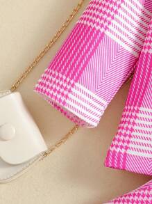 SHEIN Nhỏ bé Cô gái Hợp thời Kẻ sọc In Giải trí Áo vest Và Hình ô Bộ váy Đối với Mùa thu Và Mùa Đông - Màu Hồng Tươi - Xem 3