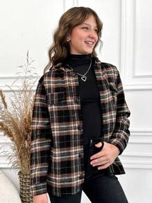 RueChic Tween Girl Plaid Print Button Front Coat - Multicolor - View 4