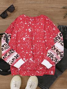 SHEIN Girls' (big) Color Block Letter Print Crew Neck Sweatshirt - Hot Pink - View 2