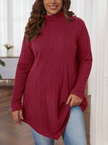 SHEIN LUNE Áo phông cổ cao cỡ lớn với đường viền bất đối xứng - Đỏ - Xem 1