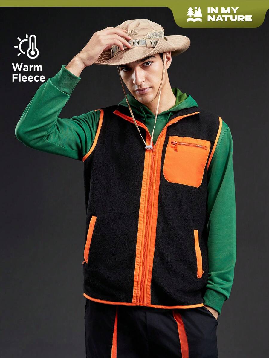 In My Nature Men Contrast Trim Zip Up Vest Coat