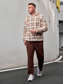 Manfinity VCAY 男式加大码宽松格子连帽休闲连帽衫，适合秋冬 - 彩色 - 查看 6