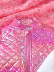 SHEIN Kids' Heart Patterned Sweatshirt, Sweatpants And Sleeveless Vest Set With Ribbed Trim Design - Multicolor - View 3