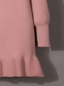 SHEIN 女童大童純色高領毛衣連身裙 - 粉色 - 查看 3