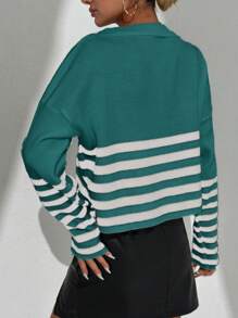 SHEIN Ladies' Striped Collared Sweater