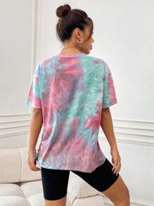 SHEIN EZwear 紮染印花圓領短袖t卹 - 彩色 - 查看 2