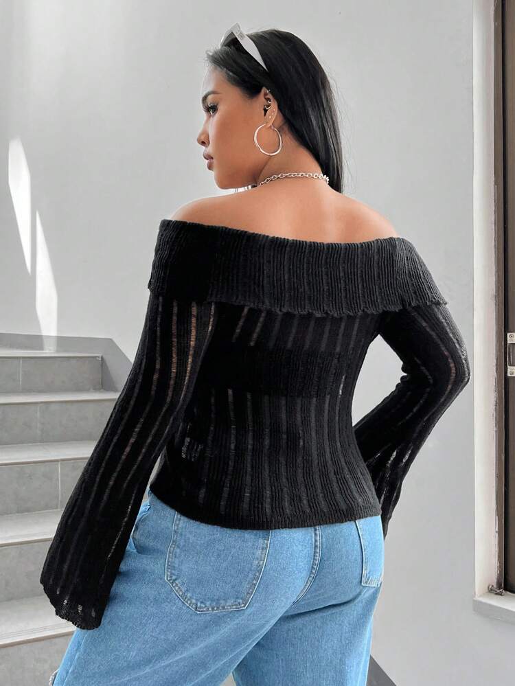 Women's Plus Size Off Shoulder Flare Sleeve Sweater