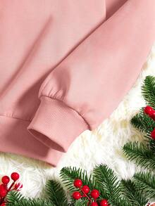 SHEIN EZwear 標語和人物圖案落肩袖運動衫 - 淺粉色 - 查看 4