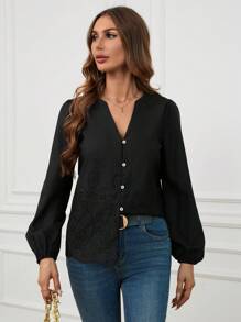GENKIRA Random Embroidered Long Sleeve Women's Shirt Fall Cloth For Women - Black - View 5
