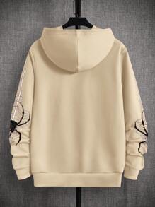 Manfinity RebelGame 男式蜘蛛网印花连帽衫，配有抽绳和保暖衬里 - 卡其色 - 查看 2