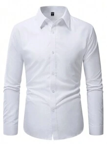 Manfinity Mode Men's Solid Color Long Sleeve Shirt, Fall - White - View 3
