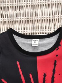 SHEIN Kids' Summer Casual Red & Black Spider Printed Short Sleeve T-shirt Set - Multicolor - View 5