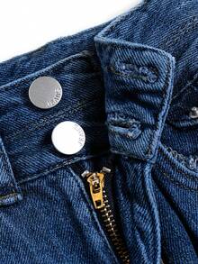 Little Girls' High Waisted Flared Jeans With Silver Button And Medium Wash Blue - Medium Wash - View 7