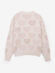 女士休闲爱心图案落肩毛衣，秋冬款 - 彩色 - 查看 2