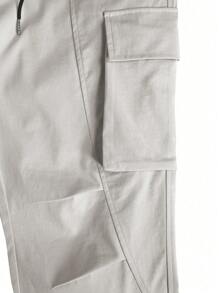 HUEFORM Men's Loose Solid Color Drawstring Waist Pocketed Cargo Pants - Beige - View 4