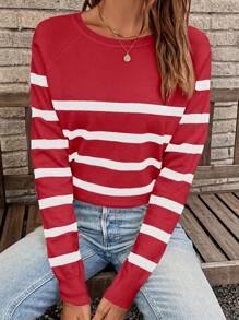 SHEIN LUNE Striped Raglan Sleeve Sweater Pullover In Fall/Winter - Multicolor - View 4