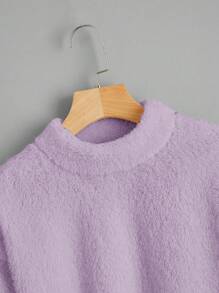 SHEIN EZwear Kích thước lớn Dệt kim Của phụ nữ Lông cừu Áo nỉ Với Thả vai - Màu Lilac Tím - Xem 4