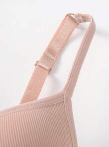 Sujetador acolchado de tela casual de color rosa bebé liso con detalle de lazo, de elasticidad media para mujer - Rosa Pálido - Ver 3