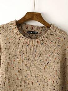 SHEIN Essnce Dễ thương Và Đơn giản Tròn Vòng cổ Áo len - Màu Khaki - Xem 6