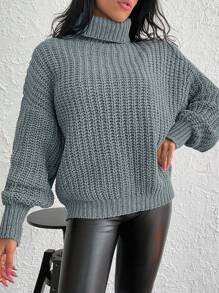 EURMUSE Turtleneck Drop Shoulder Sweater - Grey - View 3