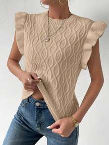 SHEIN Frenchy Chaleco Informal Para Mujer De Cuello Redondo Y Color Sólido - Albaricoque - Ver 5