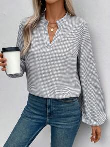 SHEIN Clasi 女式v領口襯衫,氣球袖式,全印花款 - 彩色 - 查看 6