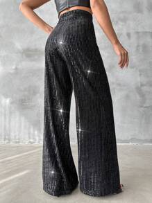 EURMUSE Sequin Wide Leg Pants - Black - View 3