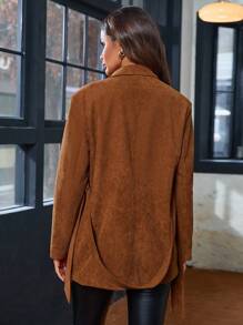 Aveloria 女士純色單排釦裝束腰西裝外套 - 棕色 - 查看 2