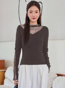 DAZY Đánh giá áo len dài tay cổ cao ôm vừa vặn, quần áo mùa thu - màu nâu - Xem 4