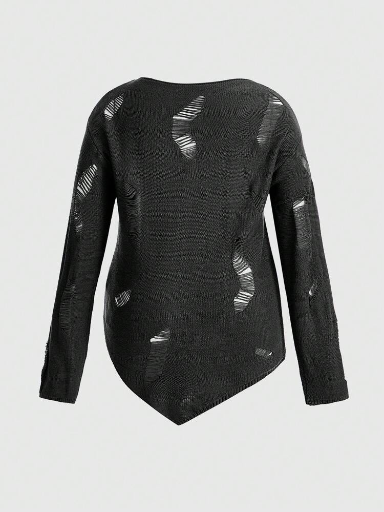 Plus 1pc Ripped Drop Shoulder Sweater