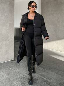 EURMUSE Drop Shoulder Belted Padded Jacket - Black - View 5