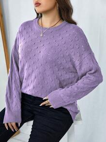 Celure 大尺碼純色垂墜肩毛衣 - 淡紫色 - 查看 3