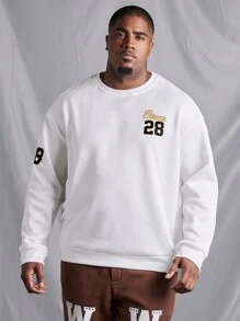 Manfinity Homme Men's Plus Size Letter Printed Drop Shoulder Sweatshirt - White - View 1