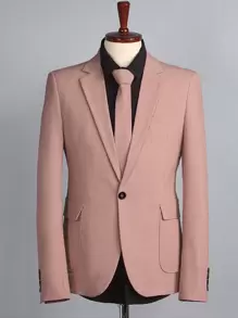 Calvornis Men 1pc Solid Lapel Neck Button Front Blazer & 1pc Suit Pants - Hot Pink - View 5