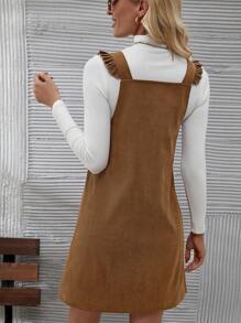 SHEIN Essnce Women's Pinafore Dress With Scallop Edge Detail - Yellow - View 2