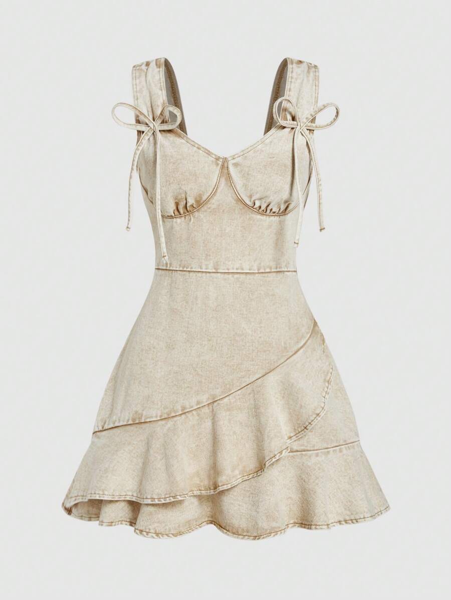 SHEIN MOD 女士無袖牛仔裙,甜心領設計