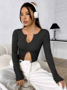 Flirla Women  Solid Color Asymmetrical Ribbed Pullover Sweater Knit Pullover Fall Winter Outfit