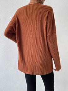 SHEIN Essnce 女式寬鬆落肩羅紋 T 卹 - 咖啡棕 - 查看 2