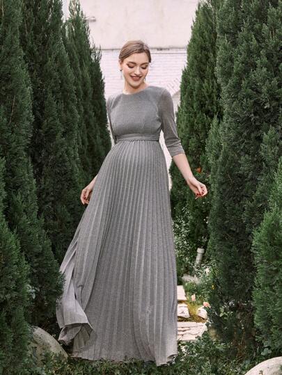 Maternity Glitter Pleated Formal Party Elegant Dress