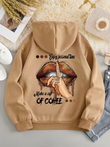 INAWLY 女式羊毛连帽衫，印有卡通人物和口号，享受个人时间，请保持安静，泡一杯咖啡