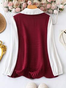 SHEIN Frenchy 純色雙口袋毛線背心 - 酒紅色 - 查看 2