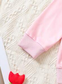 SHEIN 小女孩3d花卉裝飾運動衫和長褲套裝,適用於秋冬季節 - 粉色 - 查看 5