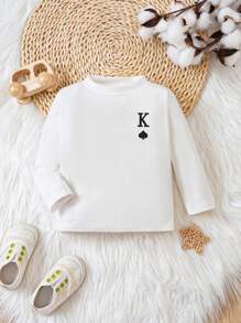 寶寶卡片圖案印花長袖上衣 - 白色 - 查看 1