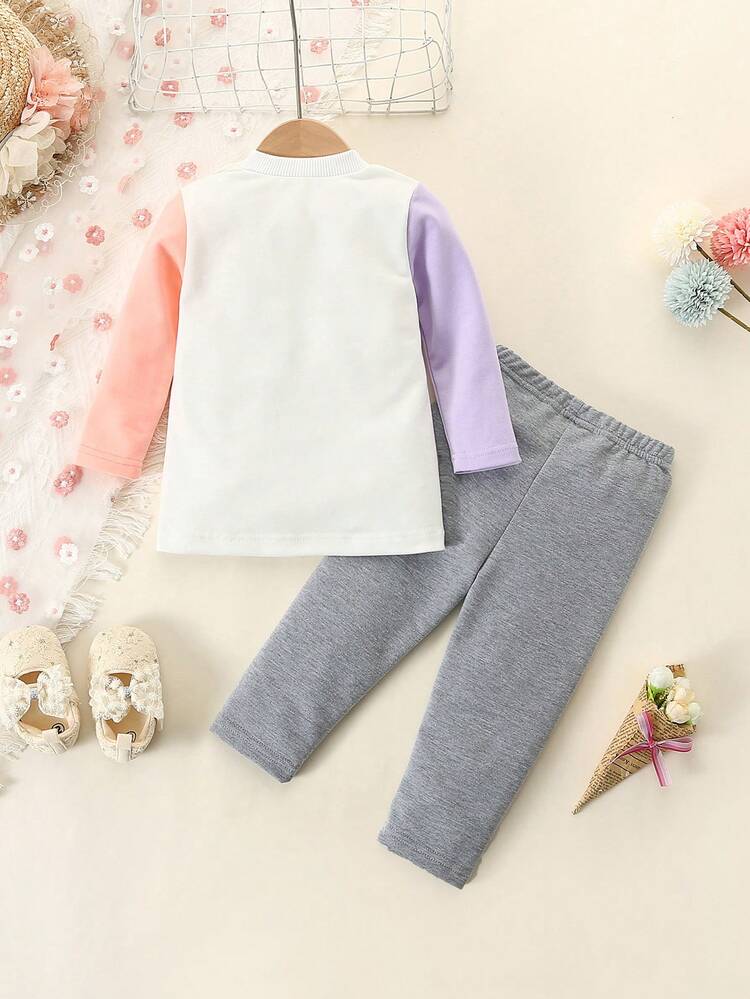 Baby Girl And Child Patchwork Printed Long Top And Pants Suit With Bag